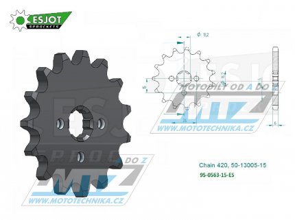 Koleko etzov (pastorek) 0563-15zub ESJOT 50-13005-15 - Yamaha DT50+RD50+DTR50 + Suzuki RM50+RM60+TS50 + GT50+GSXR50 + PV50+OR5+JR50+LT50 + AP50+AC50+ALT50 + RV50+FR50+DR50+ZR50 + R70+R80+M75+S75 + Kawasaki KDX50