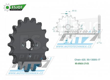 Koleko etzov (pastorek) 0563-17zub ESJOT 50-13005-17 - Yamaha DT50+RD50+DTR50 + Suzuki RM50+RM60+TS50 + GT50+GSXR50 + PV50+OR5+JR50+LT50 + AP50+AC50+ALT50 + RV50+FR50+DR50+ZR50 + R70+R80+M75+S75 + Kawasaki KDX50