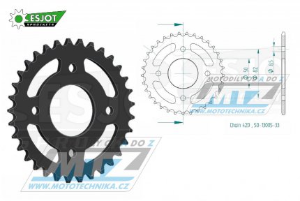 Rozeta ocelov (pevodnk) 13005-33zub ESJOT 50-13005-33 - Honda C50 / 76-80 + C50 / 70-75 + ZB50B Monkey / 92 + ZB50 / 87-88 + XL50 / 77-85 + ST50L Dax / 90 + ST50J,K,L Dax / 87-90 + ST50J,K Dax / 88-89 + ST50G Dax / 74-80 + ST50 / 78 + SS50Z-K1 /