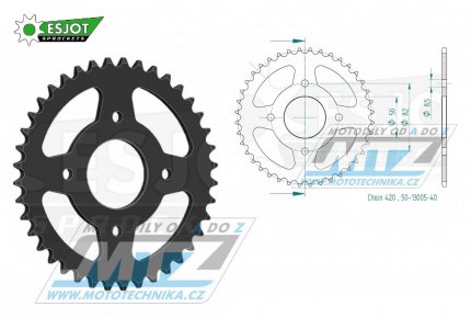 Rozeta ocelov (pevodnk) 13005-40zub ESJOT 50-13005-40 - Honda C50 / 76-80 + C50 / 70-75 + ZB50B Monkey / 92 + ZB50 / 87-88 + XL50 / 77-85 + ST50L Dax / 90 + ST50J,K,L Dax / 87-90 + ST50J,K Dax / 88-89 + ST50G Dax / 74-80 + ST50 / 78 + SS50Z-K1 /