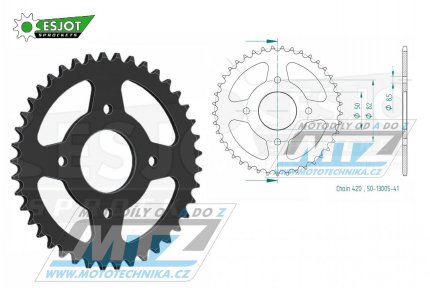 Rozeta ocelov (pevodnk) 13005-41zub ESJOT 50-13005-41 - Honda C50 / 76-80 + C50 / 70-75 + ZB50B Monkey / 92 + ZB50 / 87-88 + XL50 / 77-85 + ST50L Dax / 90 + ST50J,K,L Dax / 87-90 + ST50J,K Dax / 88-89 + ST50G Dax / 74-80 + ST50 / 78 + SS50Z-K1 /