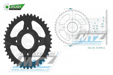 Rozeta ocelov (pevodnk) 13005-42zub ESJOT 50-13005-42 - Honda C50 / 76-80 + C50 / 70-75 + ZB50B Monkey / 92 + ZB50 / 87-88 + XL50 / 77-85 + ST50L Dax / 90 + ST50J,K,L Dax / 87-90 + ST50J,K Dax / 88-89 + ST50G Dax / 74-80 + ST50 / 78 + SS50Z-K1 /