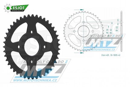 Rozeta ocelov (pevodnk) 13005-43zub ESJOT 50-13005-43 - Honda C50 / 76-80 + C50 / 70-75 + ZB50B Monkey / 92 + ZB50 / 87-88 + XL50 / 77-85 + ST50L Dax / 90 + ST50J,K,L Dax / 87-90 + ST50J,K Dax / 88-89 + ST50G Dax / 74-80 + ST50 / 78 + SS50Z-K1 /