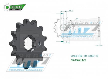 Koleko etzov (pastorek) 0546-13zub ESJOT 50-13007-13 - Kawasaki KX60+KX65+KX80+KX85+KX100 + Suzuki RM60+RM65 + Yamaha TTR50+TTR90+TTR110 + DT50+DT80+DT100 + YZ60+PW80 + RD80+BW80+LB80 + YB100+MX100+RT100