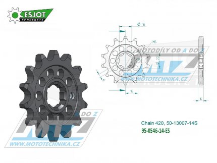 Koleko etzov (pastorek) 0546-14zub ESJOT 50-13007-14S - Kawasaki KX60+KX65+KX80+KX85+KX100 + Suzuki RM60+RM65 + Yamaha TTR50+TTR90+TTR110 + DT50+DT80+DT100 + YZ60+PW80 + RD80+BW80+LB80 + YB100+MX100+RT100