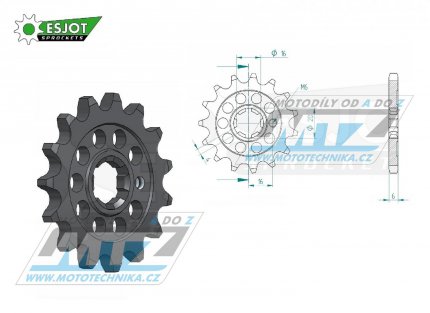 Koleko etzov (pastorek) 0546-16zub ESJOT 50-13007-16S - Kawasaki KX60+KX65+KX80+KX85+KX100 + Suzuki RM60+RM65 + Yamaha TTR50+TTR90+TTR110 + DT50+DT80+DT100 + YZ60+PW80 + RD80+BW80+LB80 + YB100+MX100+RT100