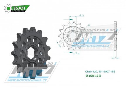 Koleko etzov (pastorek) 0546-15zub ESJOT 50-13007-15S - Kawasaki KX60+KX65+KX80+KX85+KX100 + Suzuki RM60+RM65 + Yamaha TTR50+TTR90+TTR110 + DT50+DT80+DT100 + YZ60+PW80 + RD80+BW80+LB80 + YB100+MX100+RT100