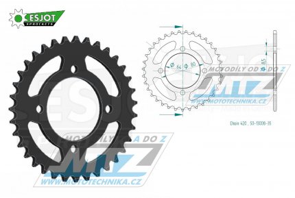 Rozeta ocelov (pevodnk) 0834-35zub ESJOT 50-13008-35 - Yamaha FS1E + FS80SE + PW80 + PW80-Zinger + LB50 Chappy + RD50MX + RD80MX + RT100 + TTR50E + TTR90 + TTR110E + V50 + V70 + V75 + V80 + V90 + YB100