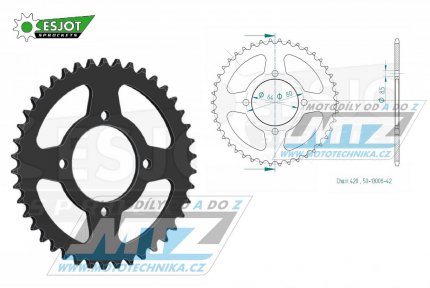 Rozeta ocelov (pevodnk) 0834-42zub ESJOT 50-13008-42 - Yamaha FS1E + FS80SE + PW80 + PW80-Zinger + LB50 Chappy + RD50MX + RD80MX + RT100 + TTR50E + TTR90 + TTR110E + V50 + V70 + V75 + V80 + V90 + YB100