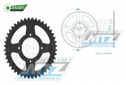 Rozeta ocelov (pevodnk) 0834-44zub ESJOT 50-13008-44 - Yamaha FS1E + FS80SE + PW80 + PW80-Zinger + LB50 Chappy + RD50MX + RD80MX + RT100 + TTR50E + TTR90 + TTR110E + V50 + V70 + V75 + V80 + V90 + YB100