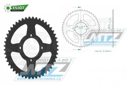 Rozeta ocelov (pevodnk) 0834-48zub ESJOT 50-13008-48 - Yamaha FS1E + FS80SE + PW80 + PW80-Zinger + LB50 Chappy + RD50MX + RD80MX + RT100 + TTR50E + TTR90 + TTR110E + V50 + V70 + V75 + V80 + V90 + YB100