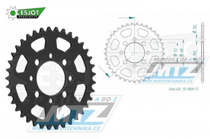 Rozeta ocelov (pevodnk) 0801-37zub ESJOT 50-13009-37 - Suzuki A50+AP50 + DR50+DRZ110 + RM50+RV50+TS50 + FR50+FR70+ALT50+LT50 + Kawasaki AE50+AR50+AE80+AR80 + KLX110 + Z125 Pro + pitbike + nsk tykolky