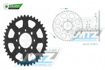 Rozeta ocelov (pevodnk) 0801-41zub ESJOT 50-13009-41 - Suzuki A50+AP50 + DR50+DRZ110 + RM50+RV50+TS50 + FR50+FR70+ALT50+LT50 + Kawasaki AE50+AR50+AE80+AR80 + KLX110 + Z125 Pro + pitbike + nsk tykolky