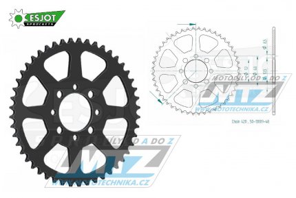 Rozeta ocelov (pevodnk) 0801-48zub ESJOT 50-13009-48 - Suzuki A50+AP50 + DR50+DRZ110 + RM50+RV50+TS50 + FR50+FR70+ALT50+LT50 + Kawasaki AE50+AR50+AE80+AR80 + KLX110 + Z125 Pro + pitbike + nsk tykolky