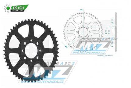 Rozeta ocelov (pevodnk) 0801-51zub ESJOT 50-13009-51 - Suzuki A50+AP50 + DR50+DRZ110 + RM50+RV50+TS50 + FR50+FR70+ALT50+LT50 + Kawasaki AE50+AR50+AE80+AR80 + KLX110 + Z125 Pro + pitbike + nsk tykolky