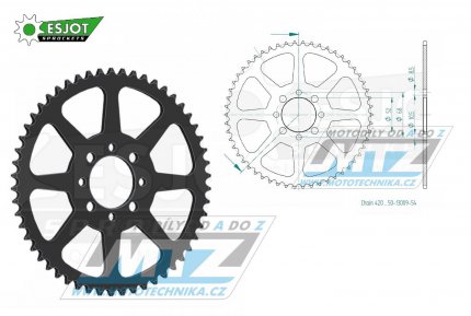 Rozeta ocelov (pevodnk) 0801-54zub ESJOT 50-13009-54 - Suzuki A50+AP50 + DR50+DRZ110 + RM50+RV50+TS50 + FR50+FR70+ALT50+LT50 + Kawasaki AE50+AR50+AE80+AR80 + KLX110 + Z125 Pro + pitbike + nsk tykolky