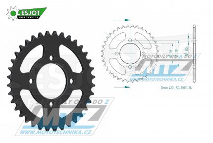 Rozeta ocelov (pevodnk) 13011-36zub ESJOT 50-13011-36 - Honda C50C Cub / 82-84 + C50LAC, LAE / 82-87 + C50Z2,ZZ,L / 80-82 + C70E Cub / 83-86 + C70 Passport / 80-83 + C70Z2,ZZ,C / 80-82