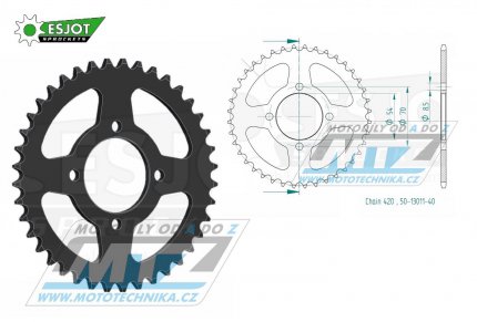 Rozeta ocelov (pevodnk) 13011-40zub ESJOT 50-13011-40 - Honda C50C Cub / 82-84 + C50LAC, LAE / 82-87 + C50Z2,ZZ,L / 80-82 + C70E Cub / 83-86 + C70 Passport / 80-83 + C70Z2,ZZ,C / 80-82