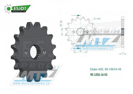 Koleko etzov (pastorek) 1256-16zub ESJOT 50-13014-16 - Honda CR80+CR85 / 86-07 + CRF50F+CRF70F / 04-20 + XR50+XR70