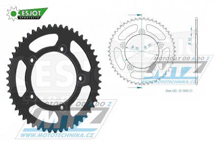 Rozeta ocelov (pevodnk) 13016-51zub ESJOT 50-13016-51 - Aprilia 50MX+50SM / 03-06 + 50RX / 98-05 + 50MX / 04-06 + Generic 50SM Trigger / 07-09 + Generic 50X Trigger / 09 + Yamaha DT50SM Supermotard / 02