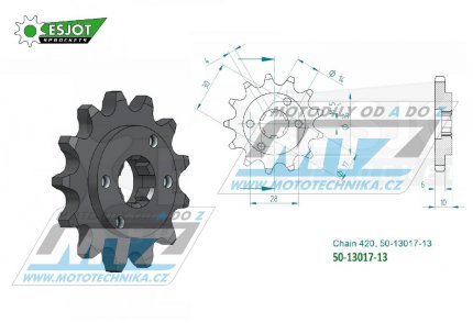 Koleko etzov (pastorek) 13017-13zub ESJOT 50-13017-13 - Derbi 50 Fenix / 96-97 + 50 GPR / 96-99 + 50 Senda L-R / 96-97 + 50 SM Classic Super Motard / 97-99 + Piaggio Zulu / 80-00