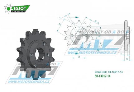 Koleko etzov (pastorek) 13017-14zub ESJOT 50-13017-14 - Derbi 50 Fenix / 96-97 + 50 GPR / 96-99 + 50 Senda L-R / 96-97 + 50 SM Classic Super Motard / 97-99 + Piaggio Zulu / 80-00