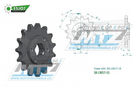 Koleko etzov (pastorek) 13017-15zub ESJOT 50-13017-15 - Derbi 50 Fenix / 96-97 + 50 GPR / 96-99 + 50 Senda L-R / 96-97 + 50 SM Classic Super Motard / 97-99 + Piaggio Zulu / 80-00