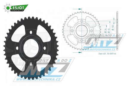 Rozeta ocelov (pevodnk) 1078-44zub ESJOT 50-13017-44 - Yamaha TZR50RR / 97-06 + TZR50 X-Power / 96-06 + TZR50 / 97-12 + MBK 50 X-Power / 00-11