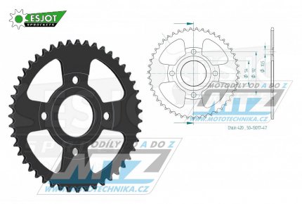 Rozeta ocelov (pevodnk) 1078-47zub ESJOT 50-13017-47 - Yamaha TZR50RR / 97-06 + TZR50 X-Power / 96-06 + TZR50 / 97-12 + MBK 50 X-Power / 00-11