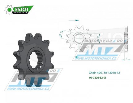 Koleko etzov (pastorek) 1120-12zub ESJOT 50-13018-12 - Aprilia 50RS+Betamotor 50RR+CPI 50SM+Fantic 50 Caballero+Generic 50 Trigger+Malaguti 50+MBK 50 X-Limit + Motor Hispania 50RYZ+Rieju 50+MBK 50 X-Limit+Peugeot 50XP6+Yamaha DT50R