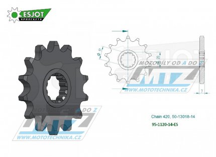 Koleko etzov (pastorek) 1120-14zub ESJOT 50-13018-14 - Aprilia 50RS+Betamotor 50RR+CPI 50SM+Fantic 50 Caballero+Generic 50 Trigger+Malaguti 50+MBK 50 X-Limit + Motor Hispania 50RYZ+Rieju 50+MBK 50 X-Limit+Peugeot 50XP6+Yamaha DT50R