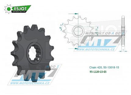 Koleko etzov (pastorek) 1120-15zub ESJOT 50-13018-15 - Aprilia 50RS+Betamotor 50RR+CPI 50SM+Fantic 50 Caballero+Generic 50 Trigger+Malaguti 50+MBK 50 X-Limit + Motor Hispania 50RYZ+Rieju 50+MBK 50 X-Limit+Peugeot 50XP6+Yamaha DT50R