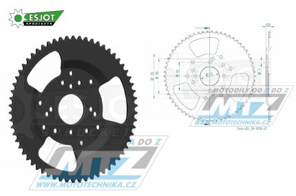 Rozeta ocelov (pevodnk) 13018-62zub ESJOT 50-13018-62 - Derbi Fenix50+Senda50 / 96-97 + SM50 Classic Super Motard / 97-99