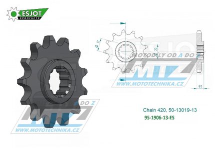 Koleko etzov (pastorek) 1906-13zub ESJOT 50-13019-13 - KTM 65SX / 98-23 + 60SX / 98-01 + Husqvarna TC65 / 17-23 + Gas-Gas MC65