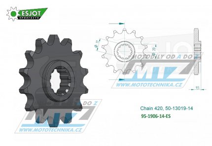 Koleko etzov (pastorek) 1906-14zub ESJOT 50-13019-14 - KTM 65SX / 98-23 + 60SX / 98-01 + Husqvarna TC65 / 17-23 + Gas-Gas MC65