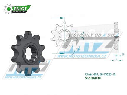 Koleko etzov (pastorek) 13020-10zub ESJOT 50-13020-10 - Aprilia 50AF-1 Europa-Futura 420 / 92 + 50MX / 04-06 + 50RS Extrema 3V 420 / 92-94