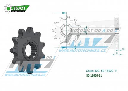 Koleko etzov (pastorek) 13020-11zub ESJOT 50-13020-11 - Aprilia 50AF-1 Europa-Futura 420 / 92 + 50MX / 04-06 + 50RS Extrema 3V 420 / 92-94