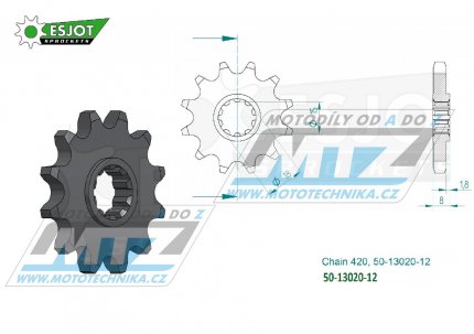 Koleko etzov (pastorek) 13020-12zub ESJOT 50-13020-12 - Aprilia 50AF-1 Europa-Futura 420 / 92 + 50MX / 04-06 + 50RS Extrema 3V 420 / 92-94