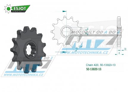 Koleko etzov (pastorek) 13020-13zub ESJOT 50-13020-13 - Aprilia 50AF-1 Europa-Futura 420 / 92 + 50MX / 04-06 + 50RS Extrema 3V 420 / 92-94