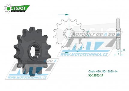 Koleko etzov (pastorek) 13020-14zub ESJOT 50-13020-14 - Aprilia 50AF-1 Europa-Futura 420 / 92 + 50MX / 04-06 + 50RS Extrema 3V 420 / 92-94