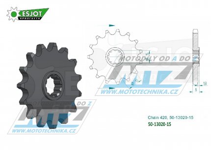 Koleko etzov (pastorek) 13020-15zub ESJOT 50-13020-15 - Aprilia 50AF-1 Europa-Futura 420 / 92 + 50MX / 04-06 + 50RS Extrema 3V 420 / 92-94