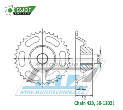 Rozeta ocelov (pevodnk) 13021-43zub ESJOT 50-13021-43 - Aprilia AF1 50 Europa-Futura 420 / 92 + RS50 Extrema 3V 420 / 92-94 + RS50 Extrema 6V / 95-98