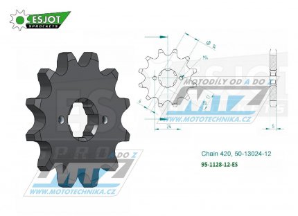 Koleko etzov (pastorek) 1128-12zub ESJOT 50-13024-12 - Aprilia 50RS+50RX+50SX + Derbi 50 GPR+Derbi 50 Senda + Gilera 50RCR+50SMT