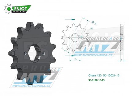 Koleko etzov (pastorek) 1128-13zub ESJOT 50-13024-13 - Aprilia 50RS+50RX+50SX + Derbi 50 GPR+Derbi 50 Senda + Gilera 50RCR+50SMT