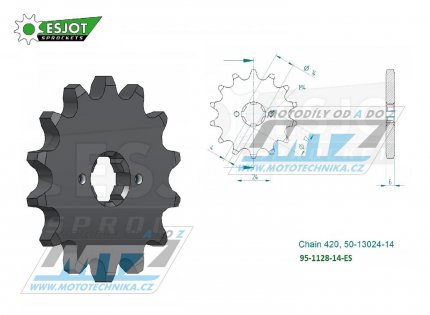 Koleko etzov (pastorek) 1128-14zub ESJOT 50-13024-14 - Aprilia 50RS+50RX+50SX + Derbi 50 GPR+Derbi 50 Senda + Gilera 50RCR+50SMT