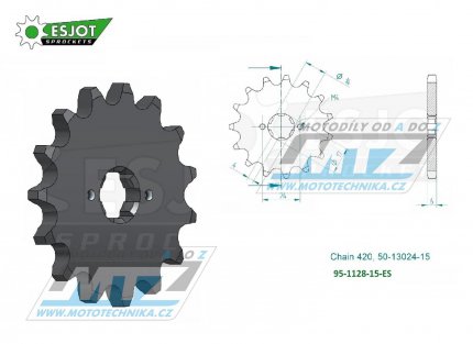 Koleko etzov (pastorek) 1128-15zub ESJOT 50-13024-15 - Aprilia 50RS+50RX+50SX + Derbi 50 GPR+Derbi 50 Senda + Gilera 50RCR+50SMT