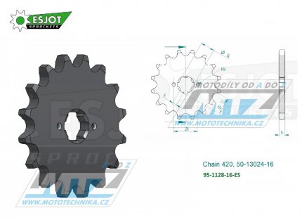 Koleko etzov (pastorek) 1128-16zub ESJOT 50-13024-16 - Aprilia 50RS+50RX+50SX + Derbi 50 GPR+Derbi 50 Senda + Gilera 50RCR+50SMT