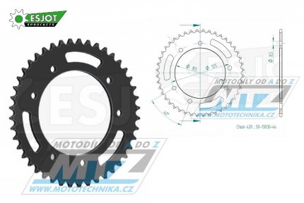 Rozeta ocelov (pevodnk) 1131-44zub ESJOT 50-13030-44 - Malaguti 50 XSM+50 XTM + Rieju 50 RS3 Pro+50 MRX+50 MRT + MBK 50 X-Limit + Yamaha DT50R + Gas Gas 50 Rookie + Peugeot 50 XP6+XPS50 T + Aprilia 50 RX + Derbi 50 SendaR + Gilera 50 RCR