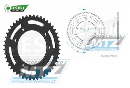 Rozeta ocelov (pevodnk) 1131-48zub ESJOT 50-13030-48 - Malaguti 50 XSM+50 XTM + Rieju 50 RS3 Pro+50 MRX+50 MRT + MBK 50 X-Limit + Yamaha DT50R + Gas Gas 50 Rookie + Peugeot 50 XP6+XPS50 T + Aprilia 50 RX + Derbi 50 SendaR + Gilera 50 RCR