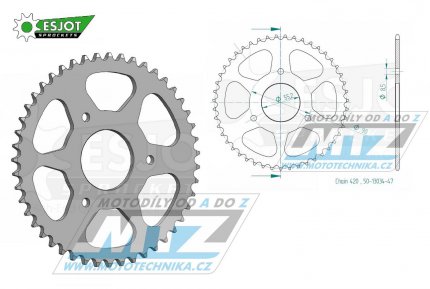 Rozeta ocelov (pevodnk) 1077-47zub ESJOT 50-13034-47 - Rieju RS2 50 Matrix / 03-08 + Naked 50 / 04-08